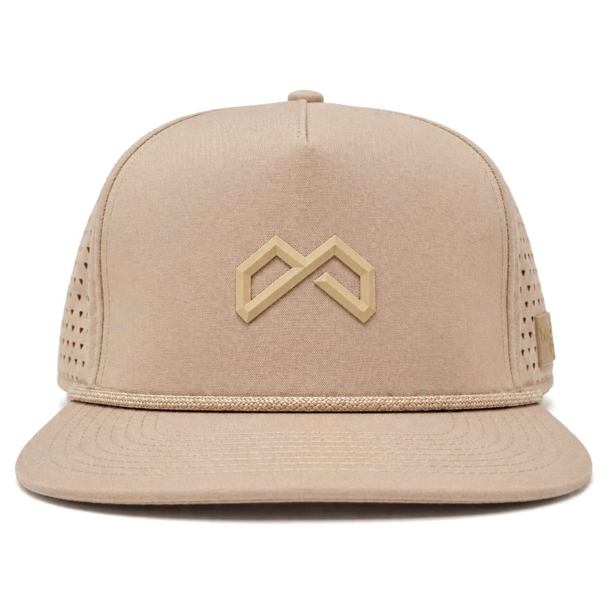 Mongo XL Performance Snapback 2.0 big head hat in beige, front view of the structured deep crown