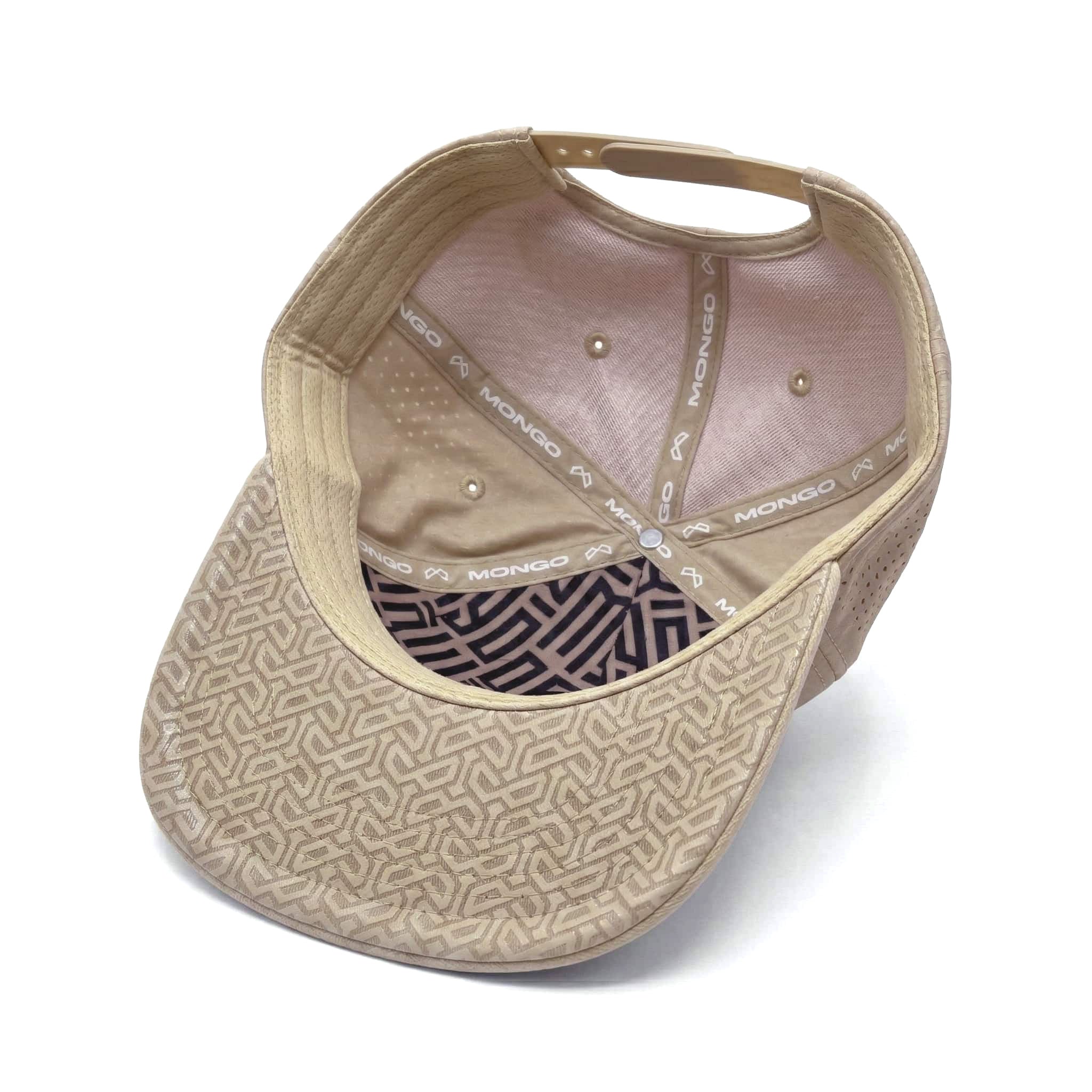 Mongo XL Performance Snapback 2.0 big head hat in beige, interior and underbrim detail