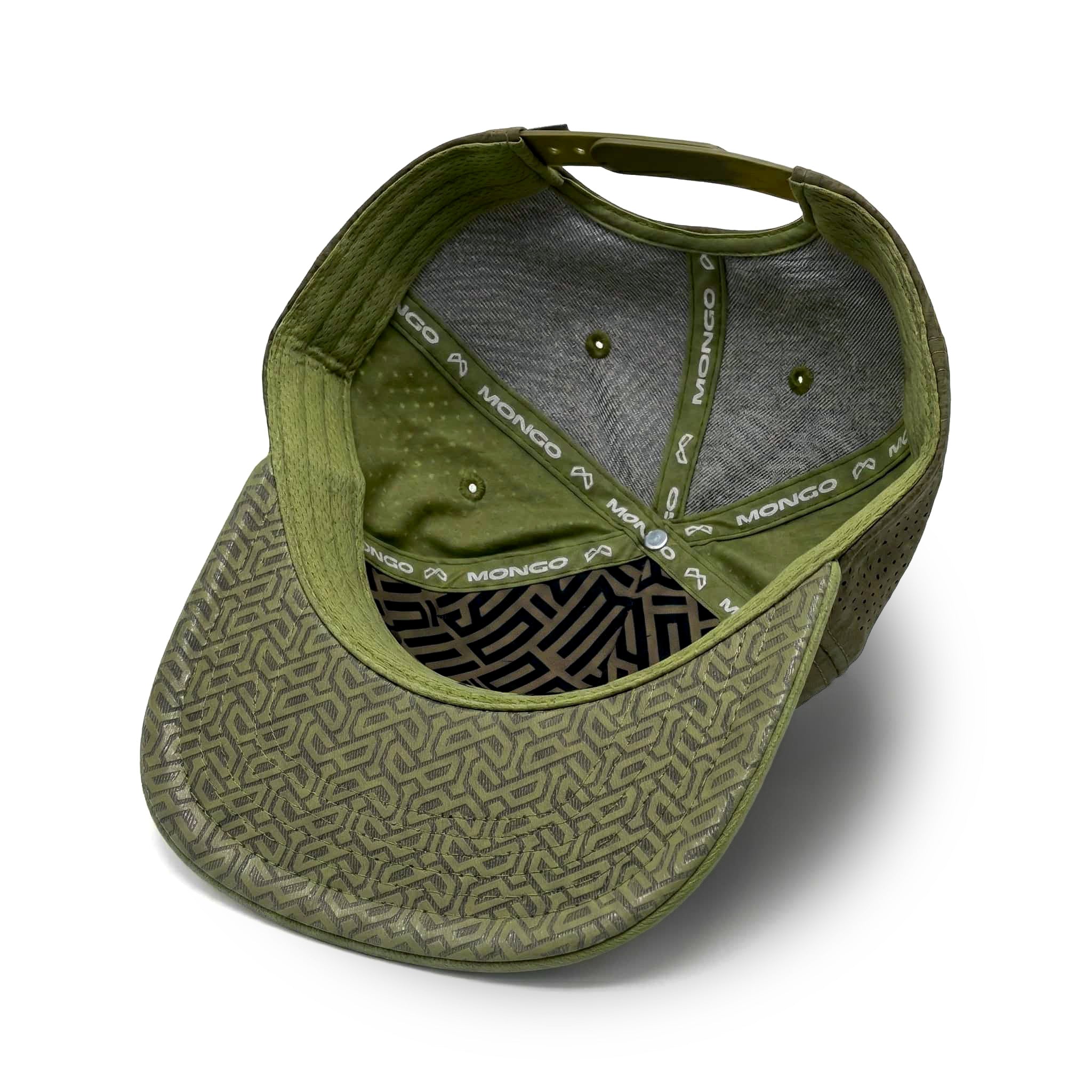 Mongo XL Performance Snapback 2.0 big head hat in green, interior and underbrim detail