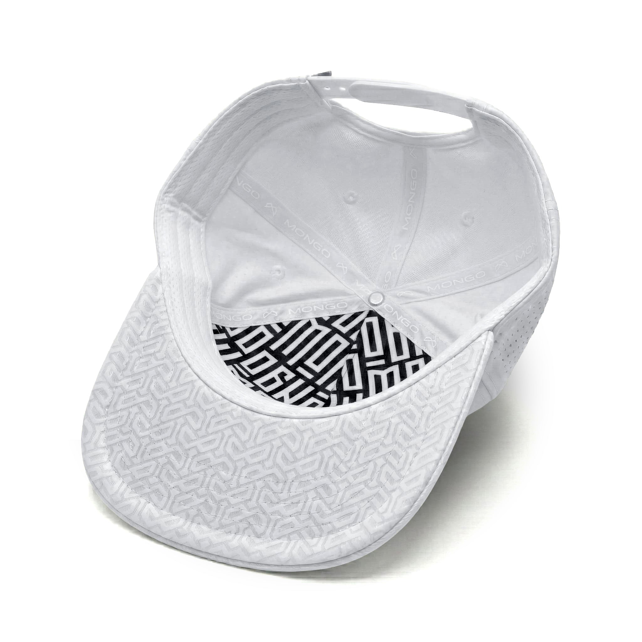 Mongo XL Performance Snapback 2.0 big head hat in white, interior and underbrim detail